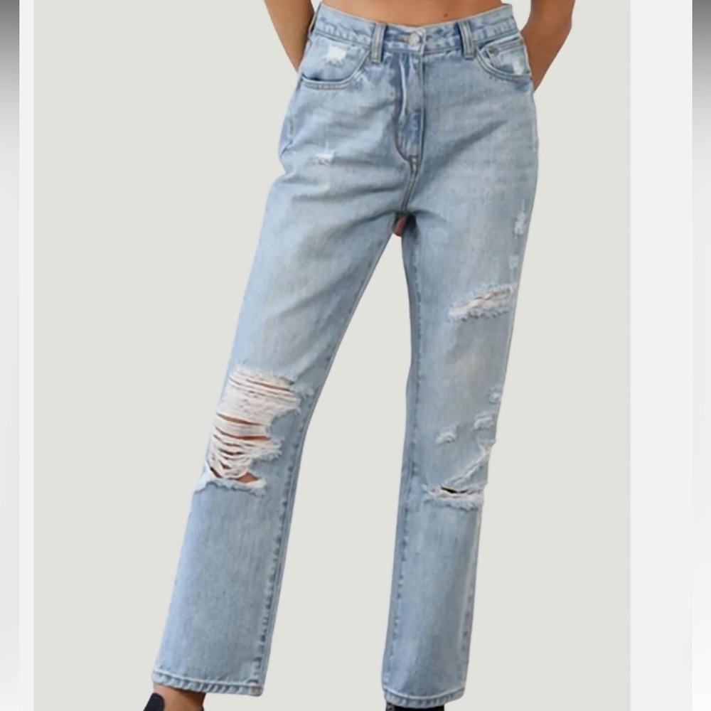 By Together // Distressed High-Rise Straight-Leg Jeans